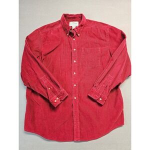 LL Bean Corduroy Button Down Shirt Red XL Regular Long Sleeve Casual Mens